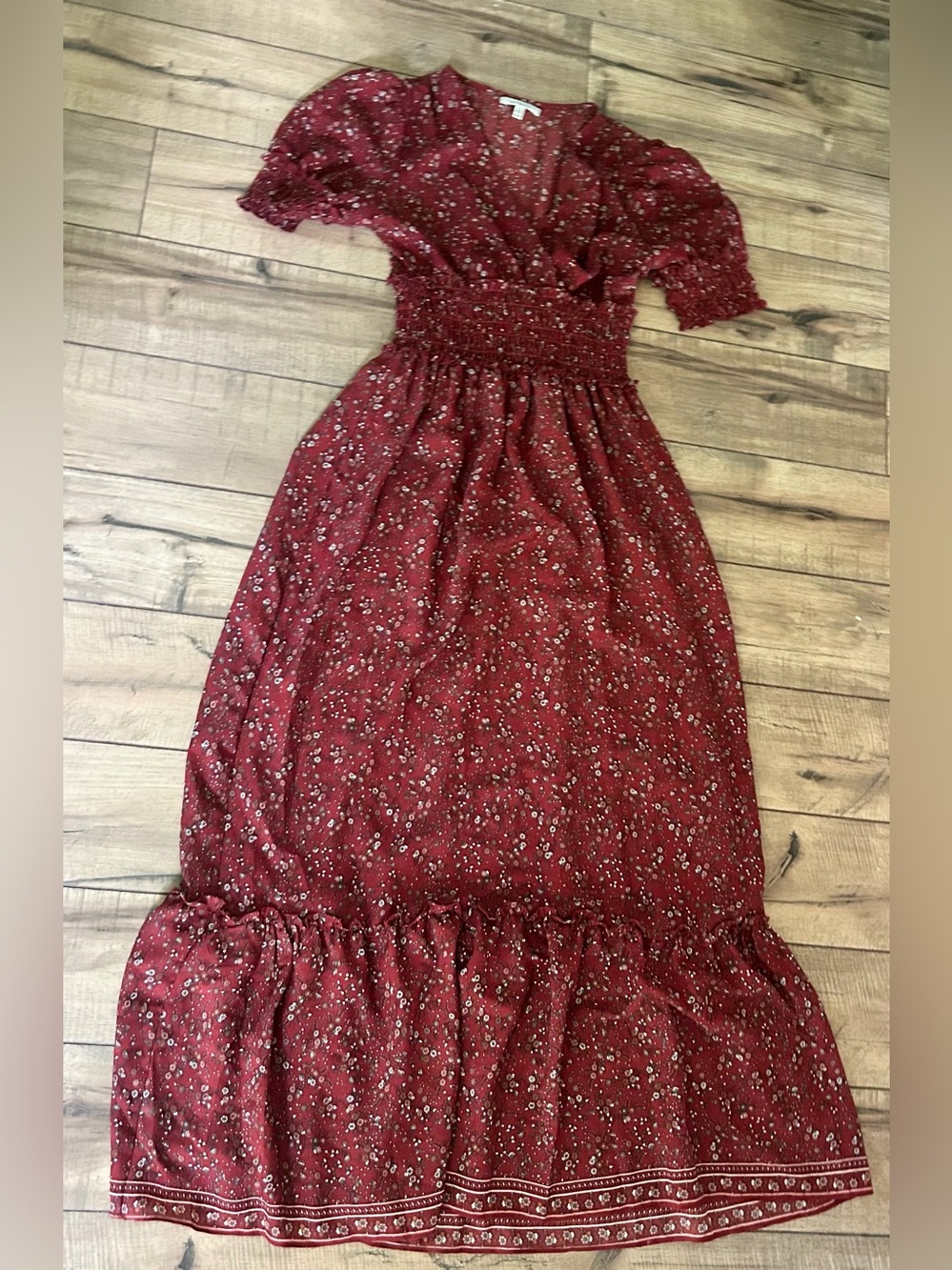 Max Studio tiered maxi dress with smocked waist and floral print Sz XS - Picture 2 of 7